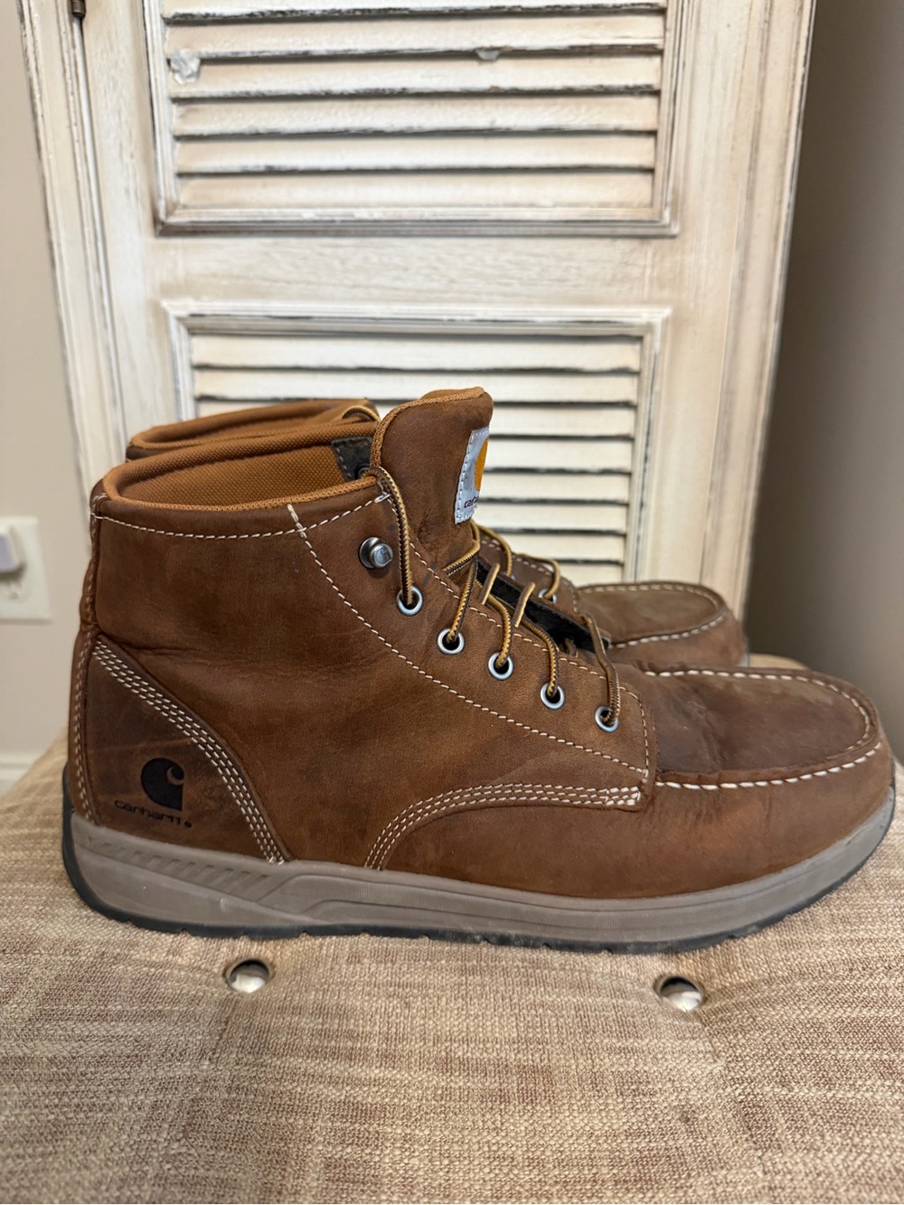 Carhartt Men's Tan/Brown Leather Moc Toe Work Boots - Picture 4 of 5